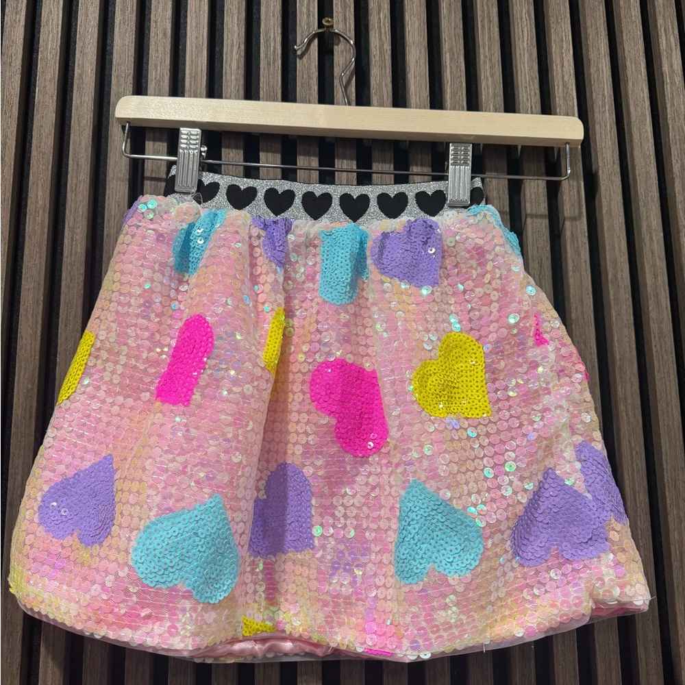 Lola + The Boys size 6 Sequin Heart Skirt - Pastel Pink